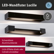 Schwarzer LED-Wandfluter Lucille aus Aluminium mit IP44 Schutz für moderne Wandbeleuchtung