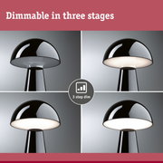 Black glass table lamp with three-step dimmable LED lighting for home interiors
