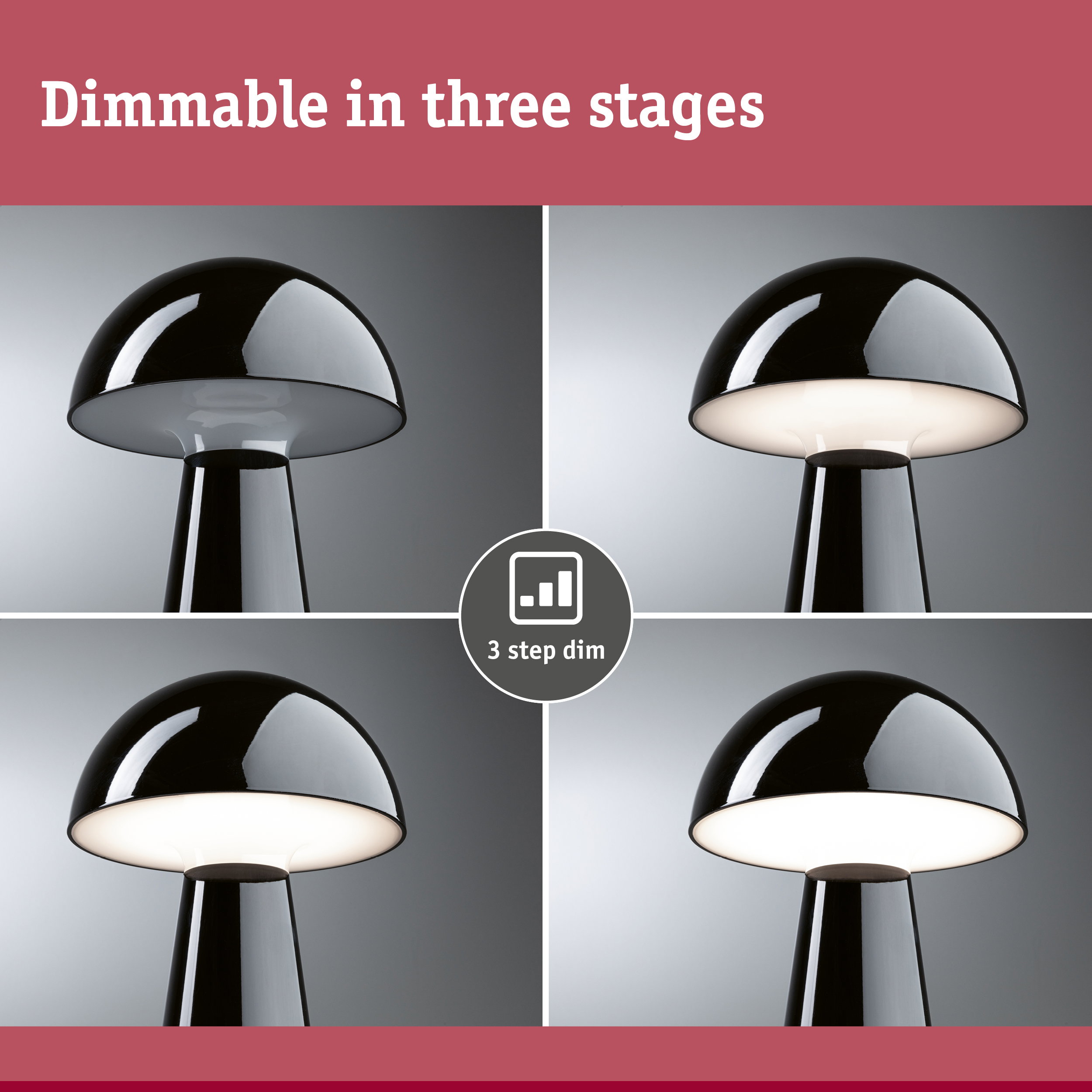 Black glass table lamp with three-step dimmable LED lighting for home interiors