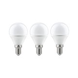 Drei weiße LED-Leuchtmittel mit E14-Fassung und mattiertem Kunststoffgehäuse für energiesparende Beleuchtung