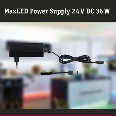MaxLED 24V DC 36W zwarte voeding met kabel en connector voor LED-verlichting