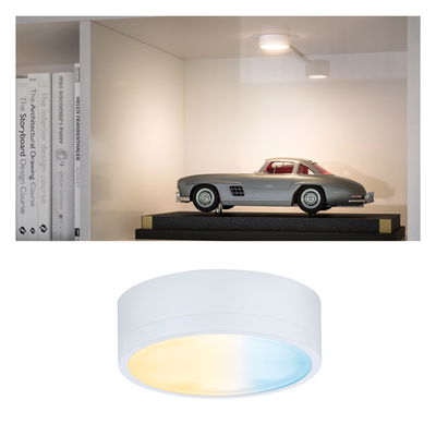 Ronde witte LED-plafondlamp met warm en koel wit licht voor moderne woonruimtes