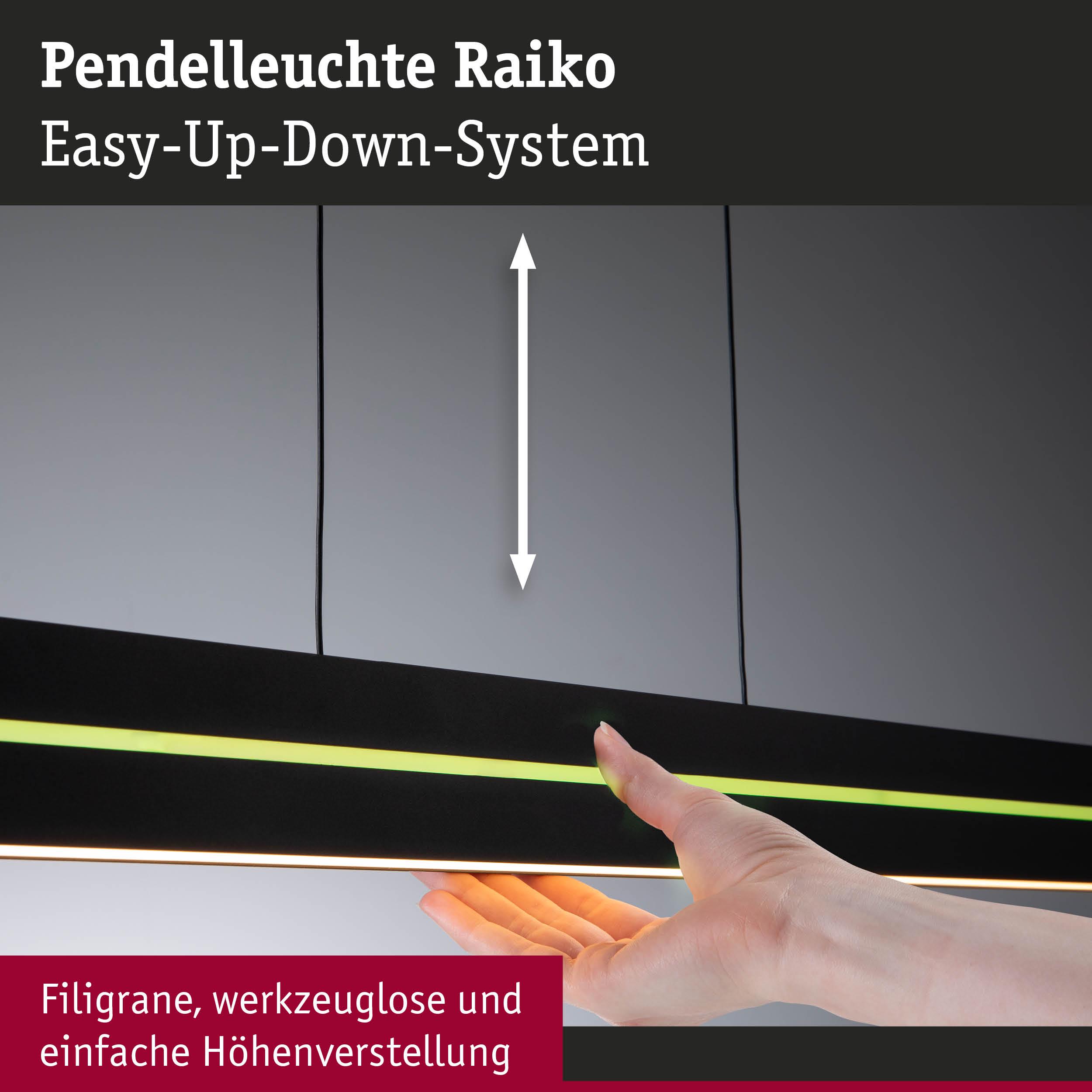 Pendelleuchte Raiko in Schwarz mit Easy-Up-Down-System für werkzeuglose Höhenverstellung