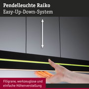Pendelleuchte Raiko mit Easy-Up-Down-System und werkzeugloser Höhenverstellung in Schwarz mit LED-Lichtband