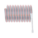 Flexibler LED-Streifen mit roter Beleuchtung und weißem Anschlusskabel für dekorative Lichtakzente.