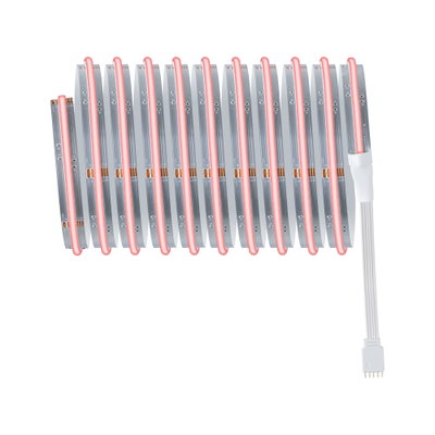 Flexible red LED strip with white connector cable for decorative lighting and ambient effects.
