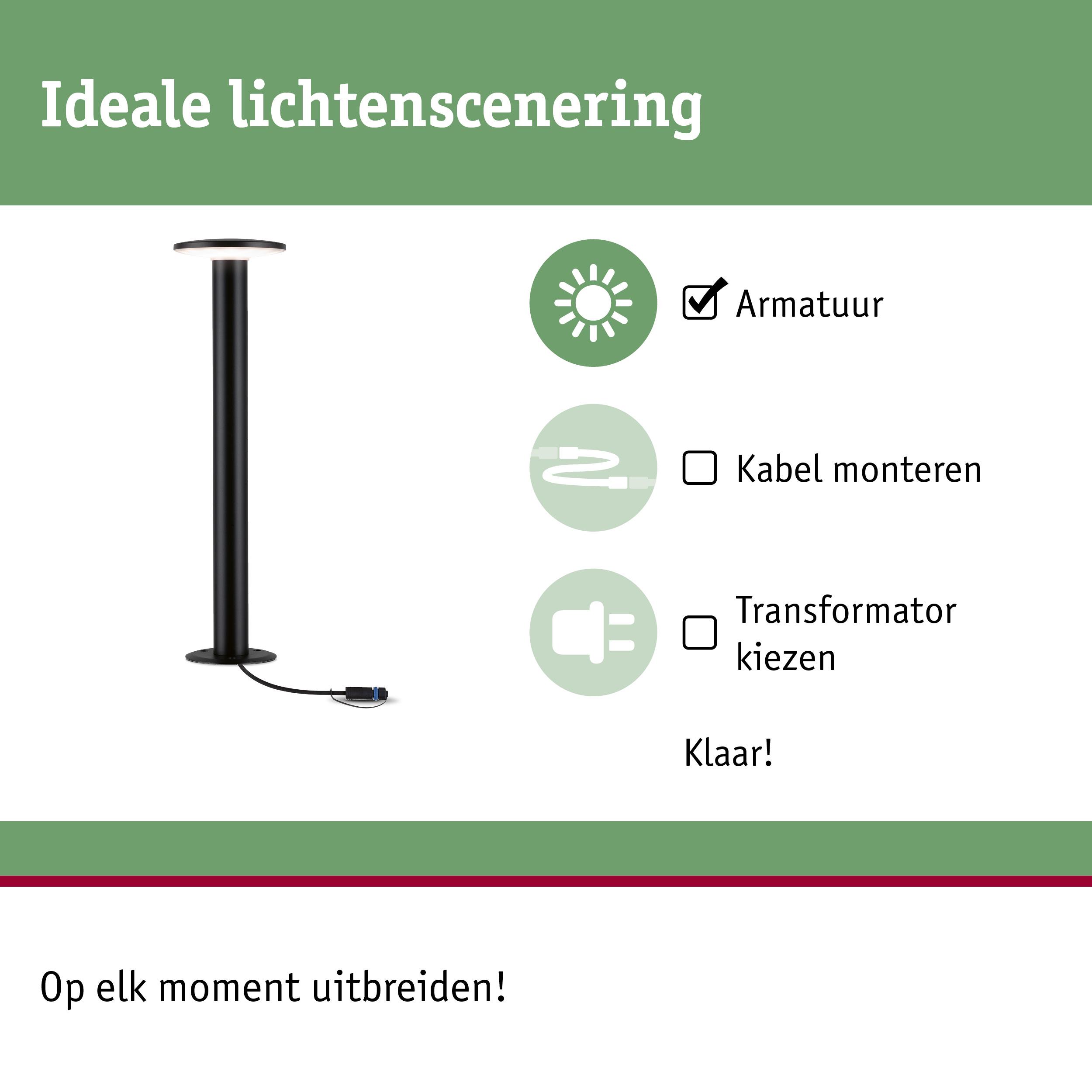 Zwarte LED-buitenlamp met eenvoudige aansluiting zonder kabelmontage of transformator