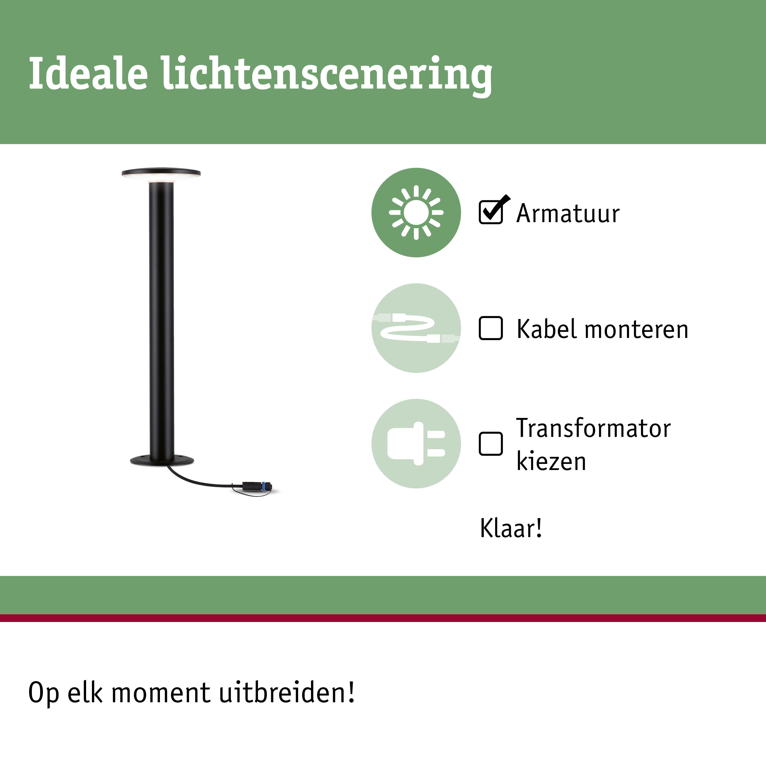 Zwarte LED-buitenlamp met geïntegreerde kabel en stekker voor eenvoudige montage en lichtontwerp