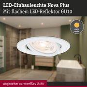 LED-Einbauleuchte Nova Plus in Weiß mit flachem LED-Reflektor GU10 und warmweißem Licht für Badezimmer