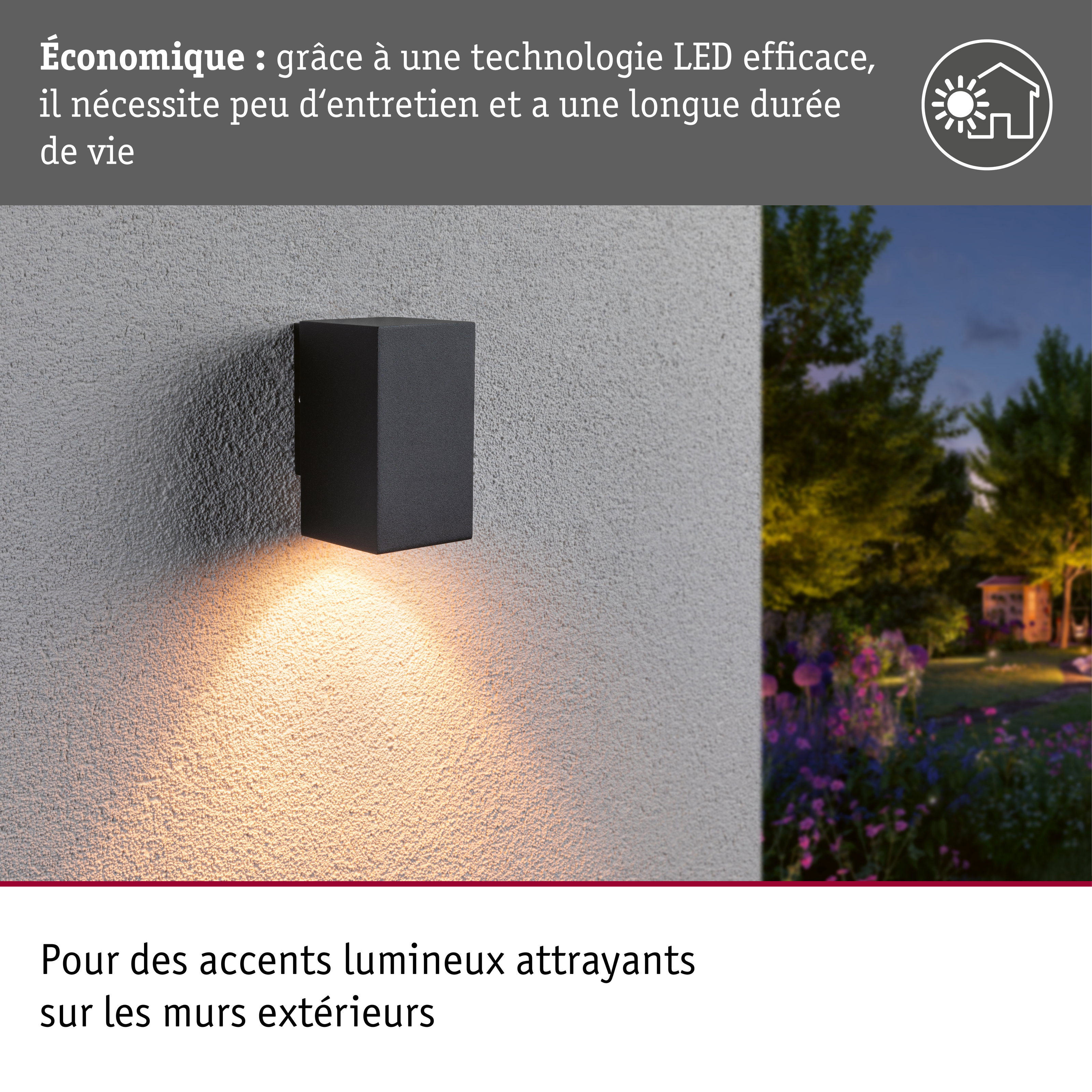 Applique LED Flame favorable aux insectes IP44 carré 58x103mm 2200K 4W 265lm 230V 75° Anthracite Métal