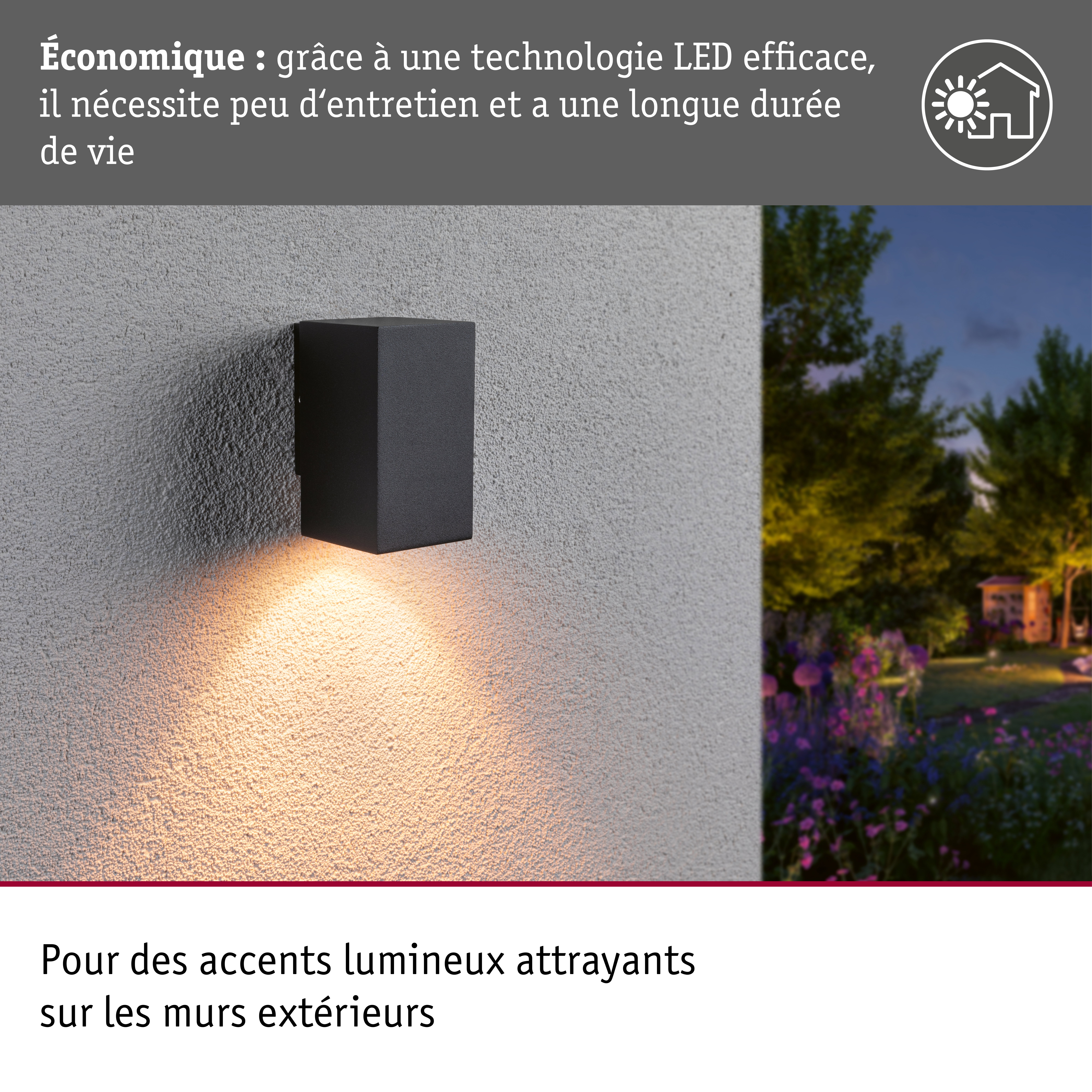 Applique LED Flame favorable aux insectes IP44 carré 58x103mm 2200K 4W 265lm 230V 75° Anthracite Métal