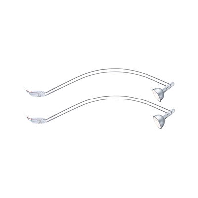 Deux lampes de lecture LED flexibles avec bras en métal argenté et câbles transparents pour éclairage moderne
