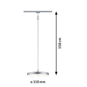 Round silver metal LED pendant light 310 mm diameter and 158 cm length for modern interior lighting