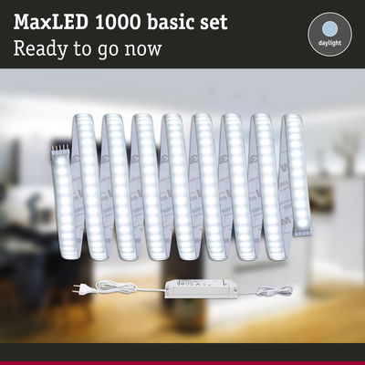 MaxLED 1000 LED strip light with power supply in white, daylight colour for versatile room lighting