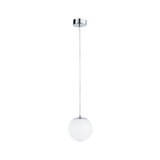 Modern pendant light with white glass and chrome metal for stylish room lighting