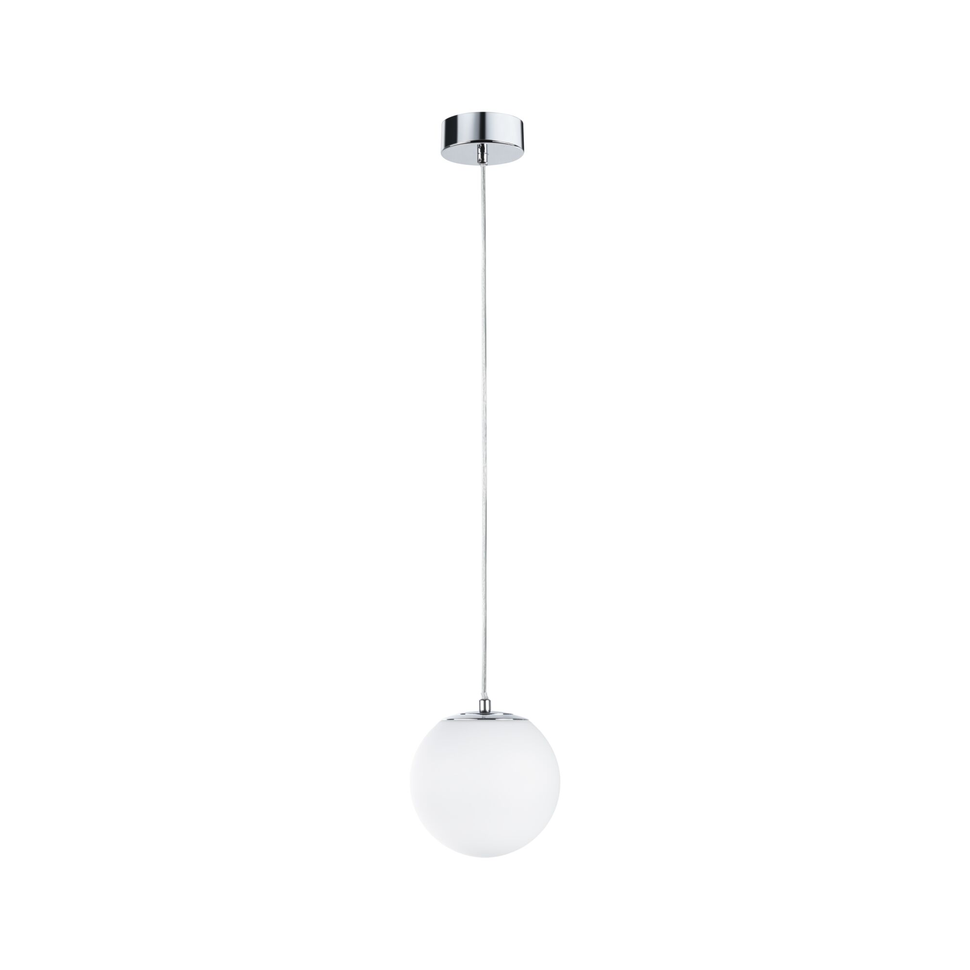 Moderne Pendelleuchte mit weißem Glas und verchromtem Metall für stilvolle Raumbeleuchtung