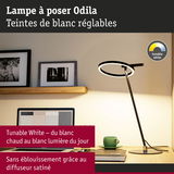 Lampe à poser Odila noire avec lumière blanche réglable et diffuseur satiné pour un éclairage sans éblouissement