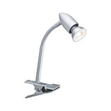 Silver metal LED clip lamp with flexible neck for focused lighting in workspaces and desks