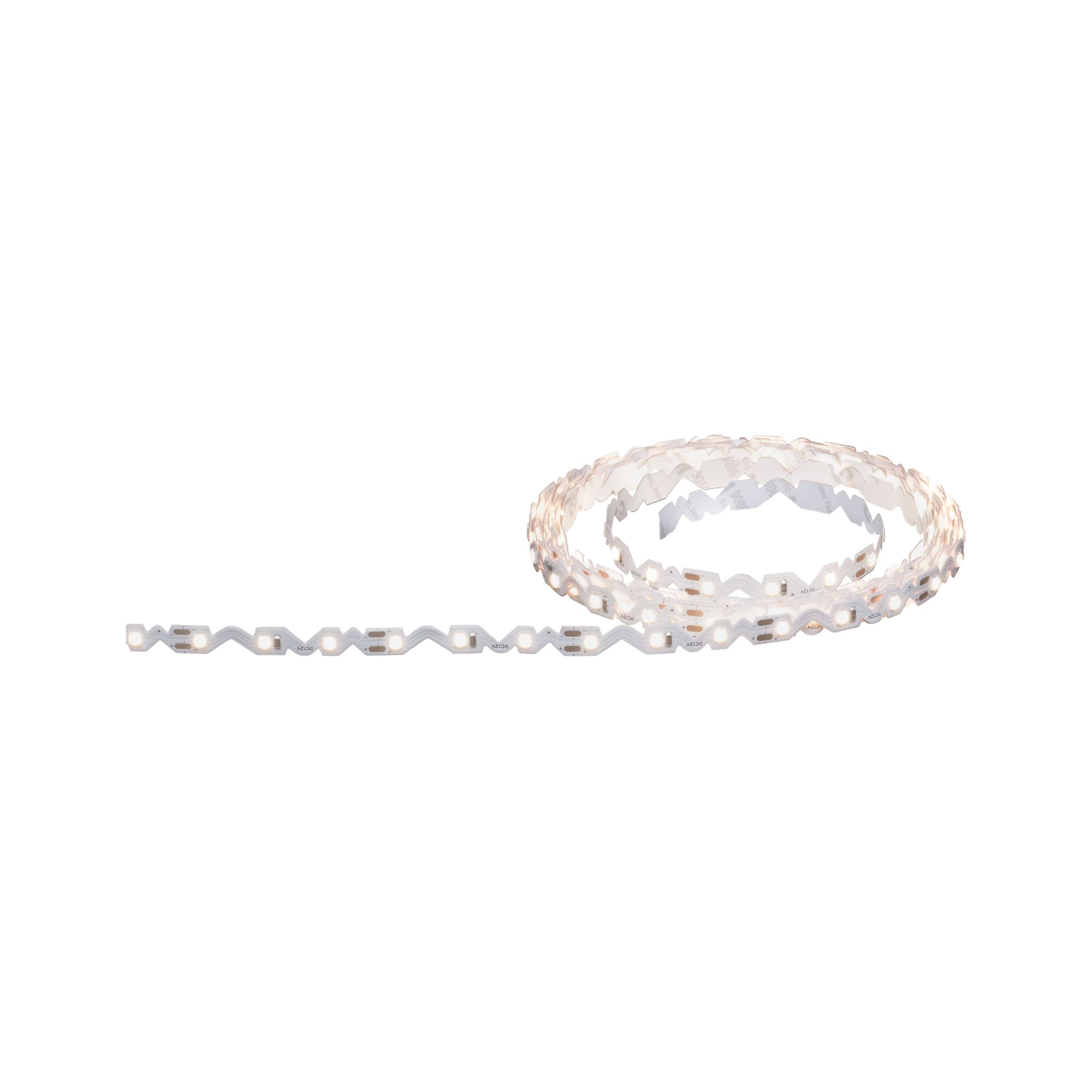 Flexibele witte LED-strip met warm wit licht voor decoratieve verlichting en accenten.
