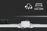 Spot encastré LED Coin blanc avec tête pivotante et câble noir pour éclairage de plafond moderne