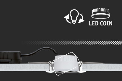 Spot encastré LED Coin blanc avec tête pivotante et câble noir pour éclairage de plafond moderne