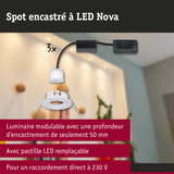 Spot encastré LED Nova blanc modulaire avec profondeur d'encastrement de 50 mm et pastille LED remplaçable