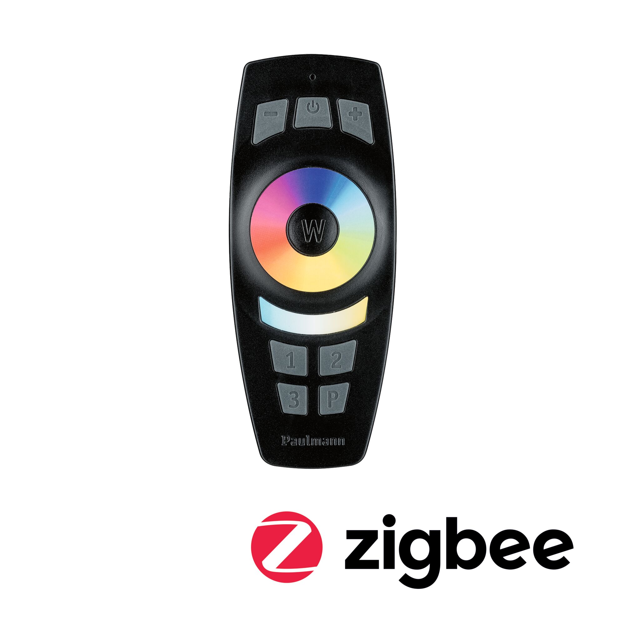 Zwarte Paulmann afstandsbediening met kleurenwiel en Zigbee-logo voor slimme lichtbediening
