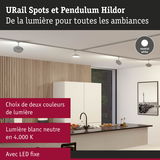 Spots LED blancs modernes avec lumière blanc neutre 4000K dans cuisine élégante