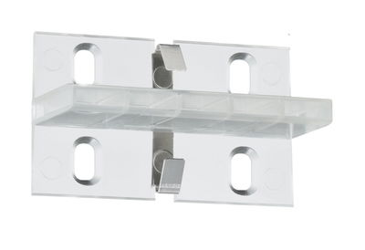 Transparante kunststof beugel met metalen klemmen en bevestigingsgaten voor LED-strip montage