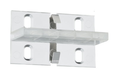 Transparent plastic bracket with metal clips and mounting holes for LED strip installation