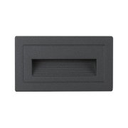 Black square metal LED wall light with ribbed diffuser designed for outdoor lighting