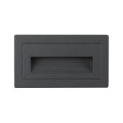 Black square metal LED wall light with ribbed diffuser designed for outdoor lighting