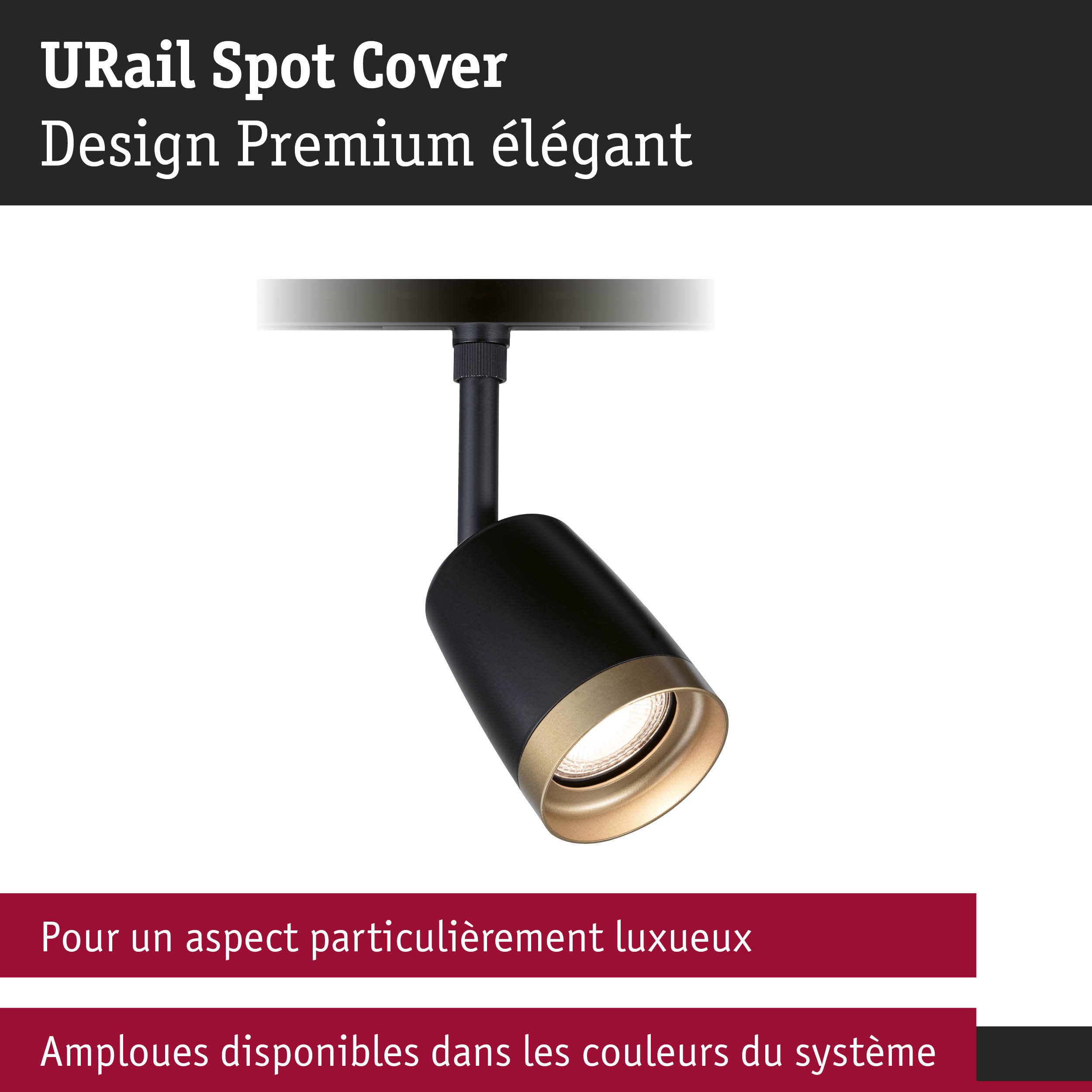 Cache spot URail noir avec anneau intérieur doré pour éclairage LED élégant sur rail