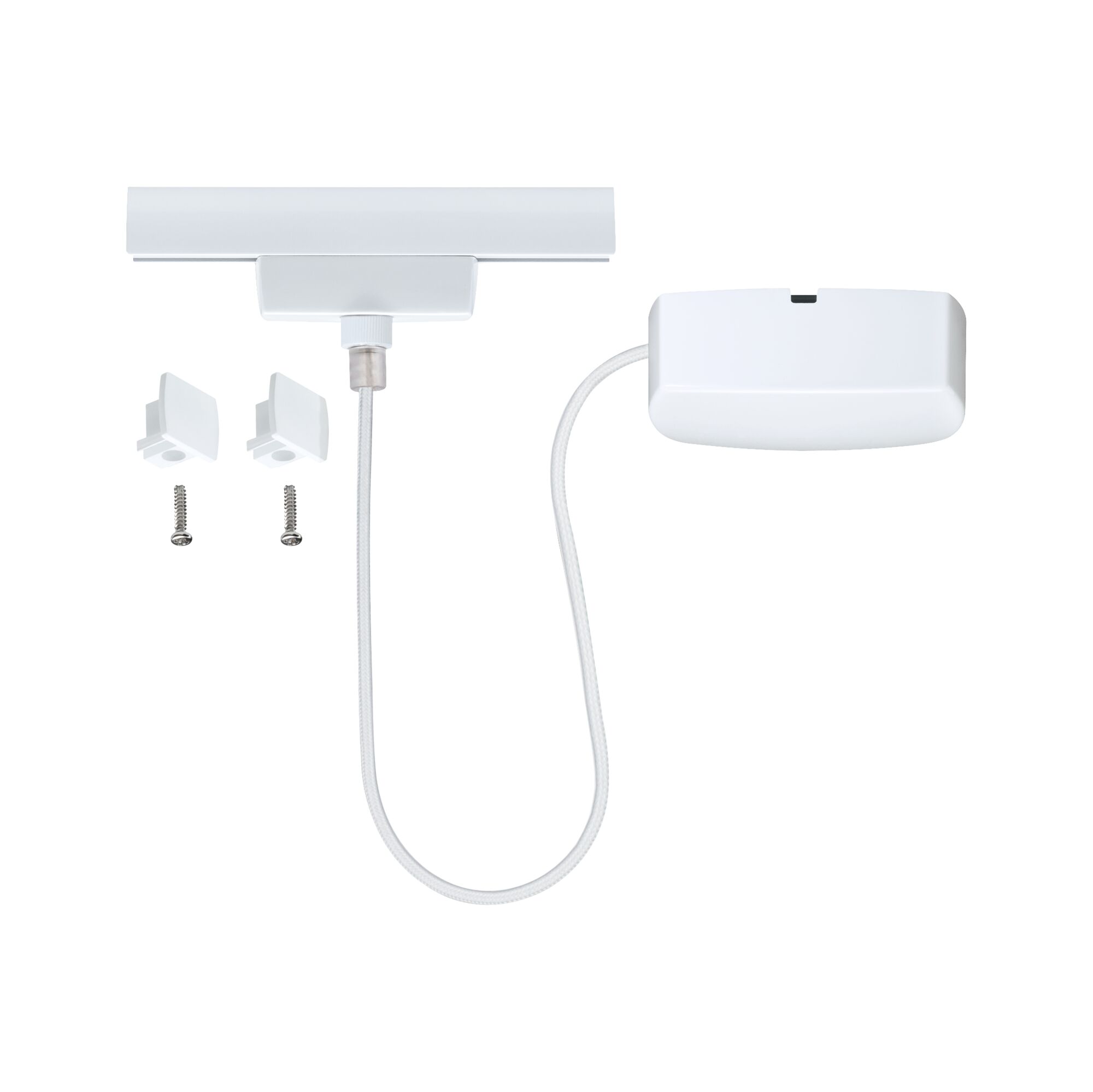 White LED track adapter set with cable and mounting accessories for flexible lighting solutions