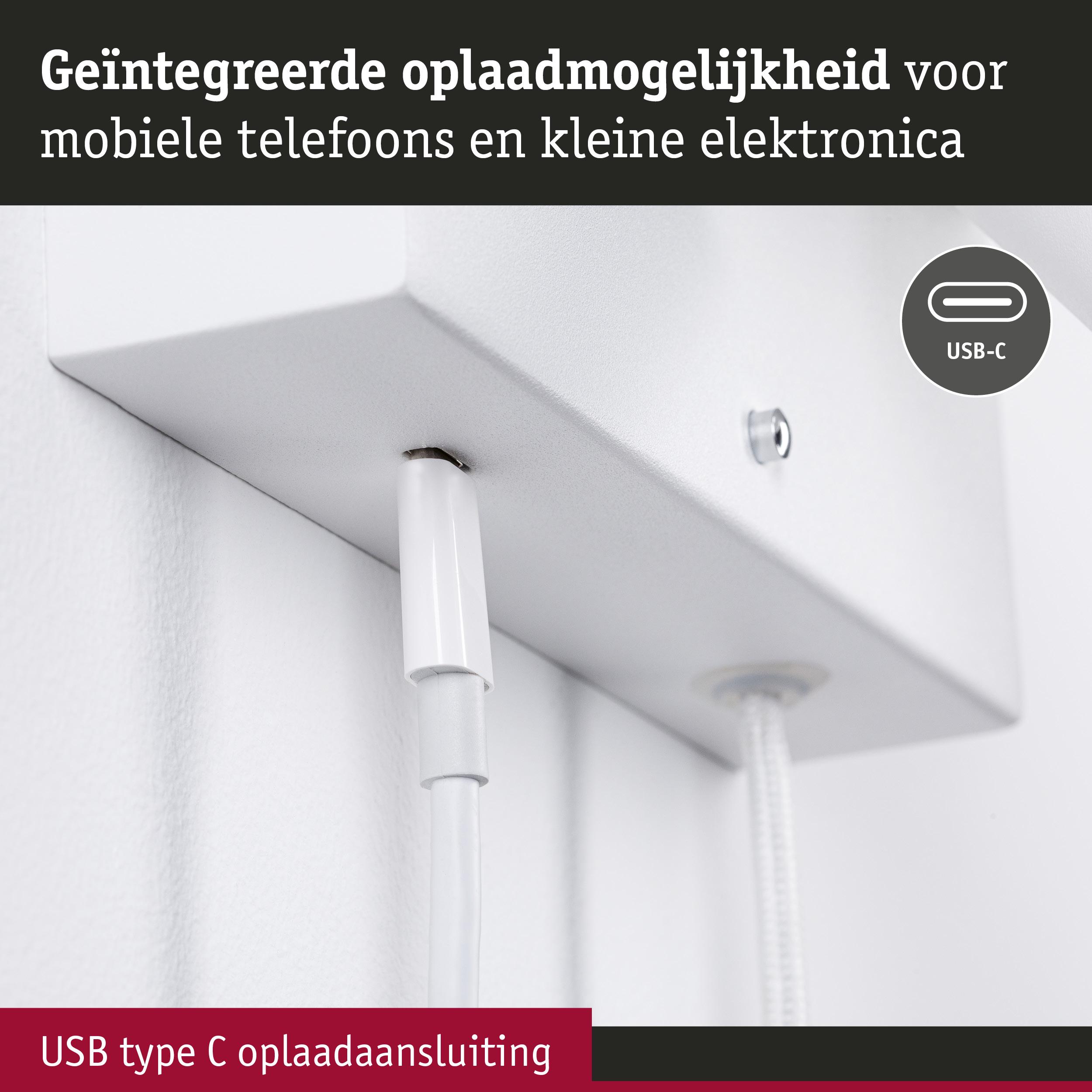 Witte USB-C oplaadaansluiting op witte behuizing voor mobiele telefoons en kleine elektronica
