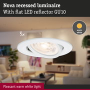 Nova white recessed luminaire with flat LED reflector GU10 and pleasant warm white light
