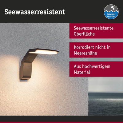 Seewasserresistente Außenwandleuchte aus hochwertigem Material mit warmweißem Licht für Küstenbereiche