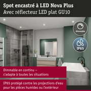 Spot encastré LED Nova Plus avec réflecteur plat GU10, dimmable et IP65 pour pièces humides