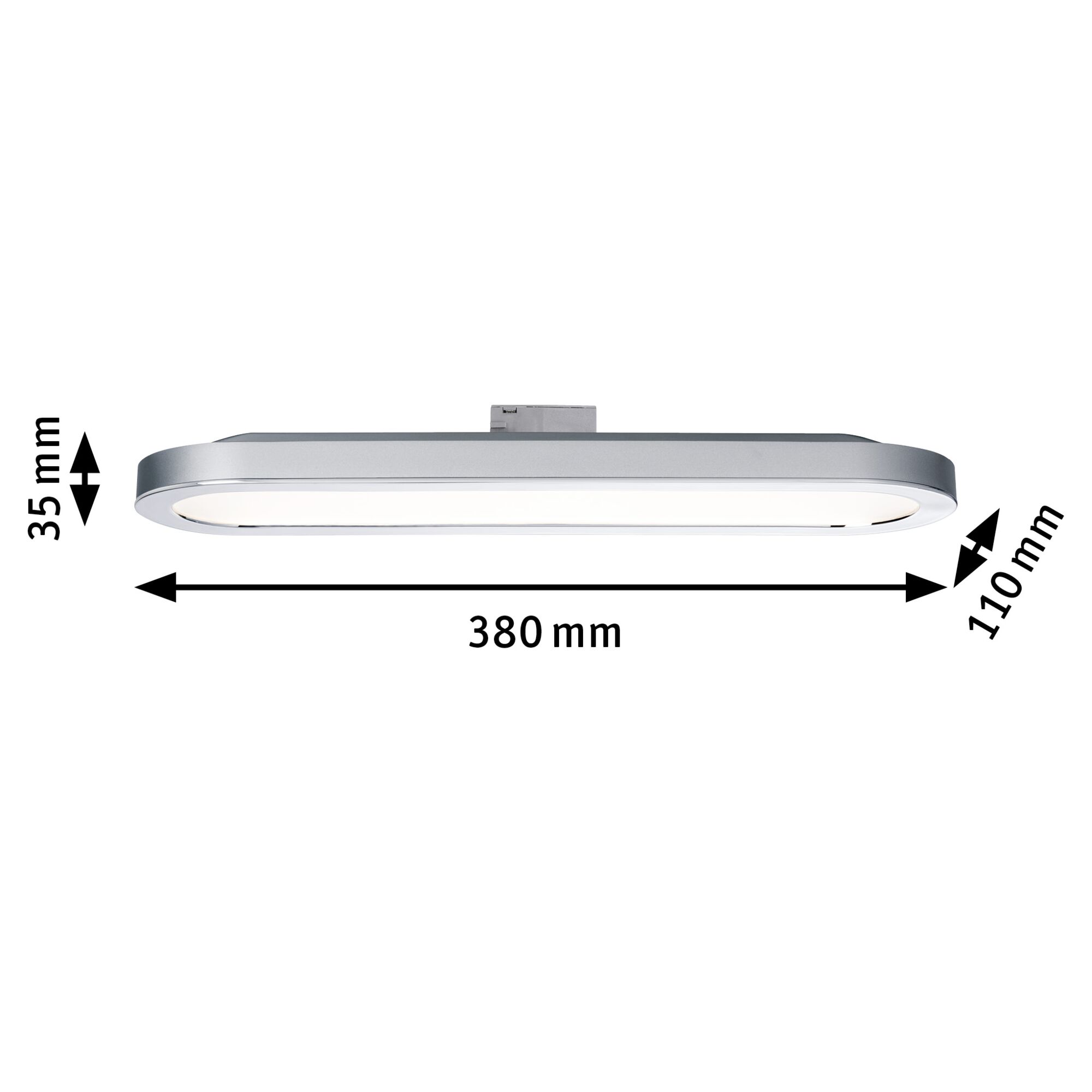 Flache LED-Deckenleuchte in Silber mit 380 mm Länge und 110 mm Breite für moderne Raumbeleuchtung