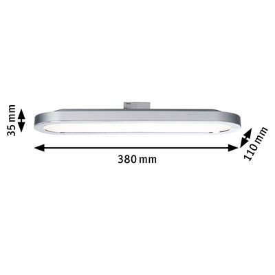 Flache LED-Deckenleuchte in Silber mit 380 mm Länge und 110 mm Breite für moderne Raumbeleuchtung