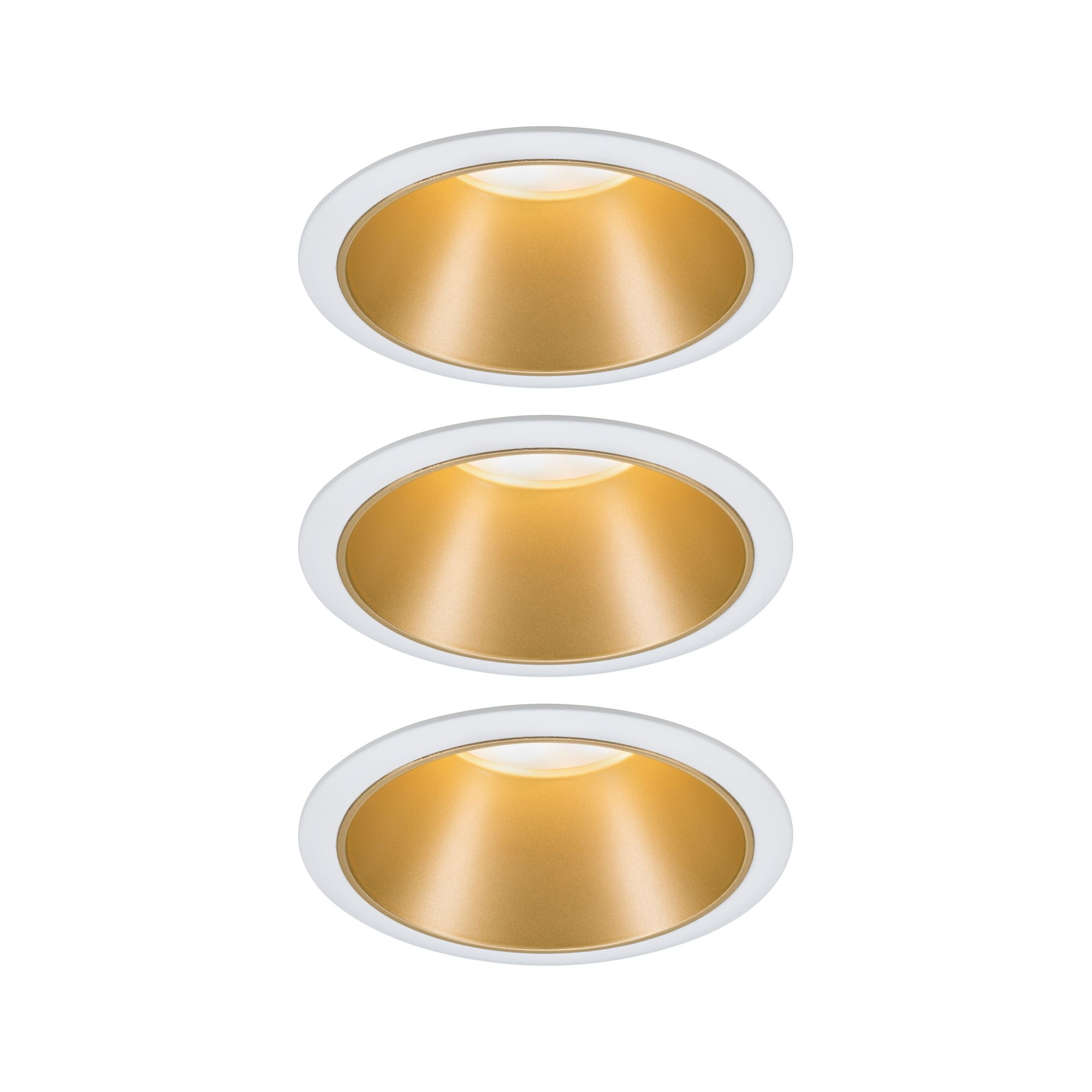 LED Downlight 3-Step-Dim Cole Coin 3-piece set IP44 round 88mm Coin 3x6W 3x460lm 230V dimmable 2700K White/Gold matt Round recessed spotlight with white frame and gold reflector for modern LED lighting solutions