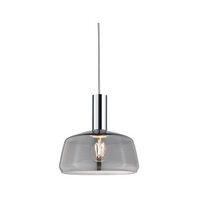 Moderne Pendelleuchte mit rauchgrauem Glas und Chromfassung für stilvolle Raumbeleuchtung