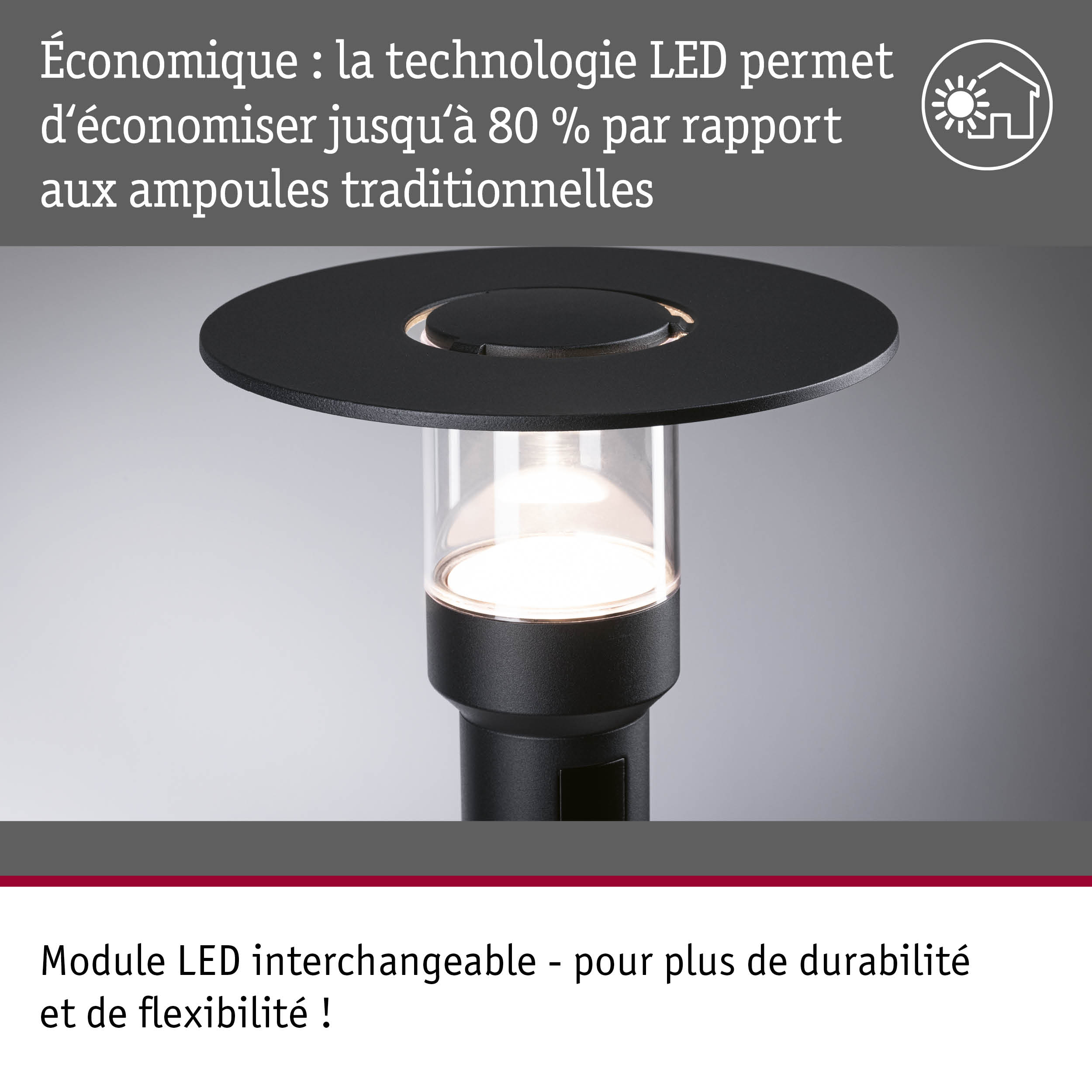 Lampe extérieure LED noire avec boîtier en verre et technologie économique pour un éclairage de jardin durable