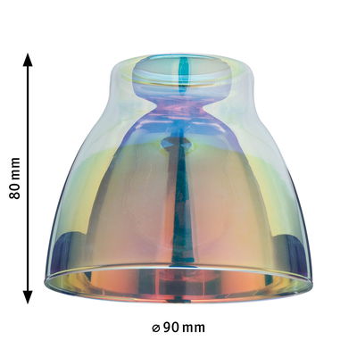 Transparenter Lampenschirm aus Glas mit irisierendem Farbverlauf, 90 mm Durchmesser, 80 mm Höhe