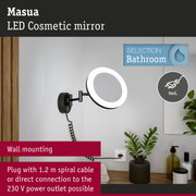 Masua black LED cosmetic mirror with wall mount and spiral cable for bathroom lighting