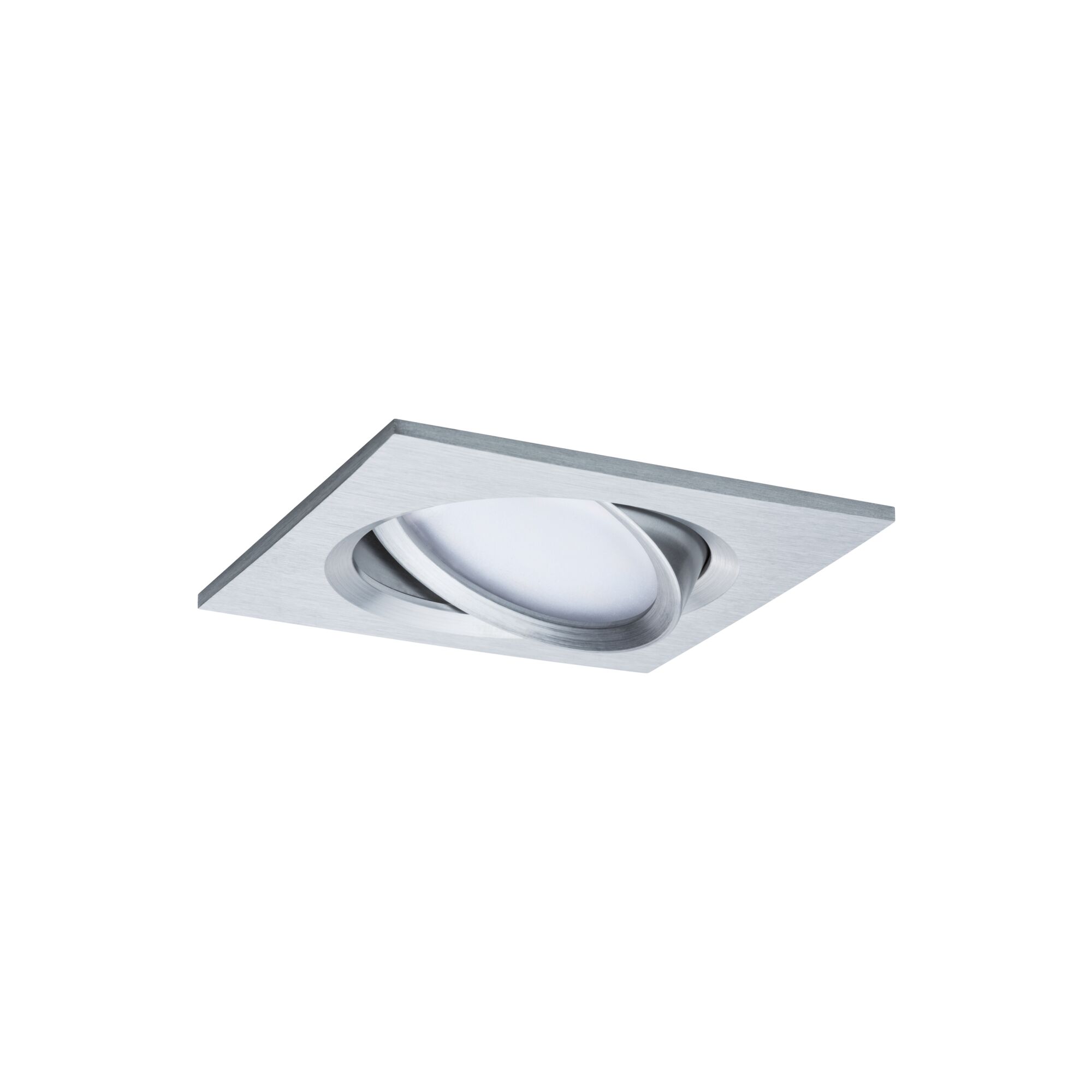 Quadratischer Einbaustrahler aus gebürstetem Aluminium in Silber für moderne LED-Beleuchtung
