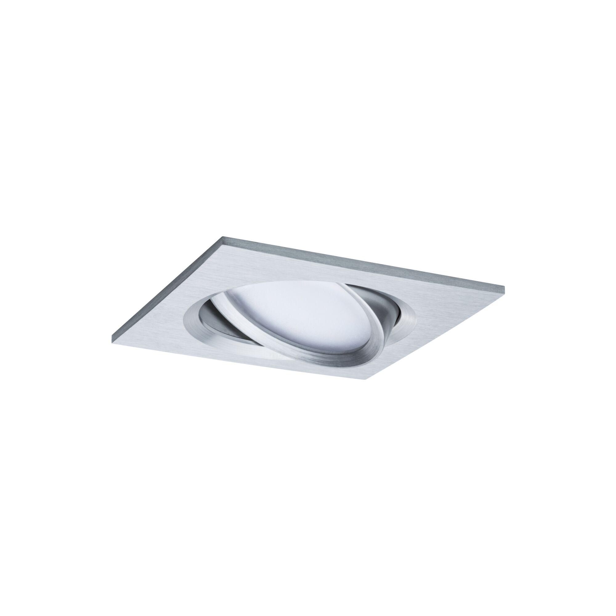 Square recessed spotlight in brushed silver aluminium for modern LED lighting solutions