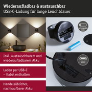 Schwarze Wandlampe mit austauschbarem Akku und USB-C-Ladung für lange Leuchtdauer im Badezimmer