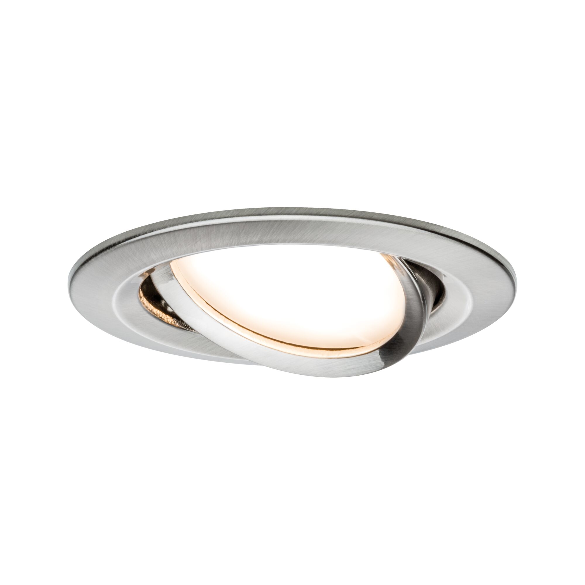 Round recessed spotlight in brushed aluminum with warm white LED light for modern room lighting