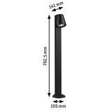 Black aluminum outdoor light with adjustable head, dimensions 792.5x141x105 mm, modern garden lighting